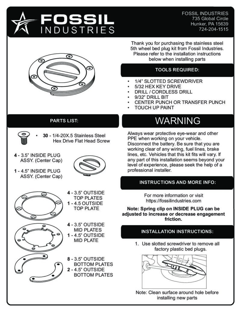 Instructions Bed Plug Cover Kit for Dodge Ram Trucks